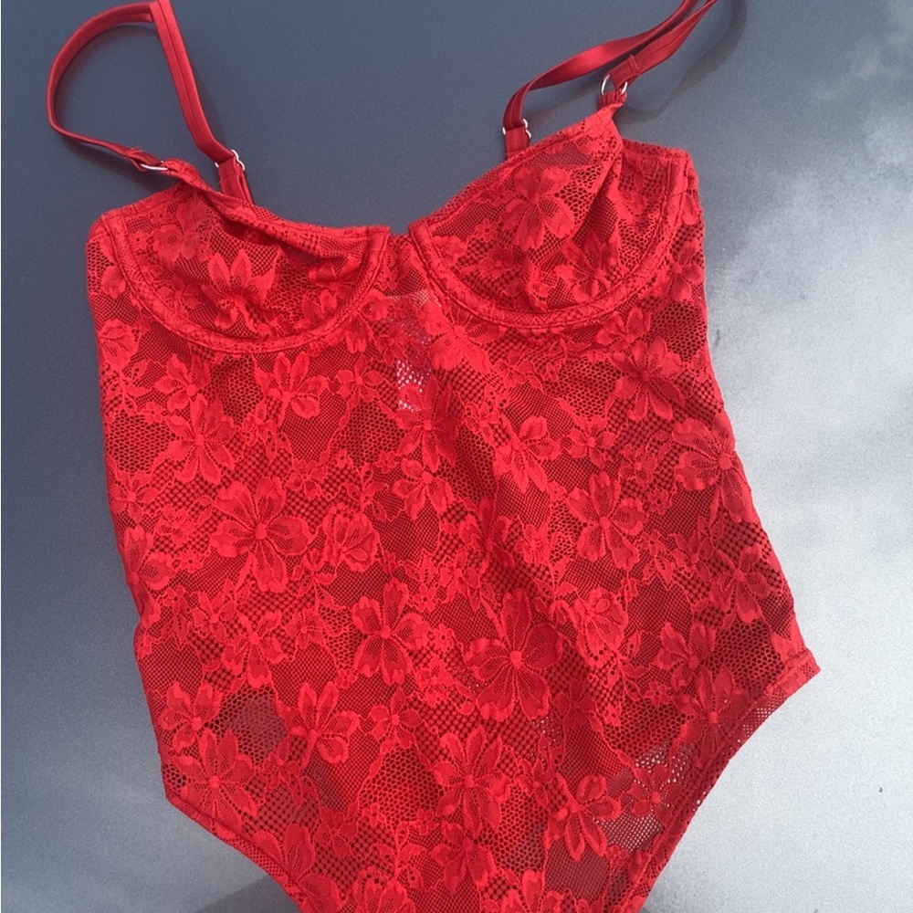 REVOLVE Red Lace Bodysuit